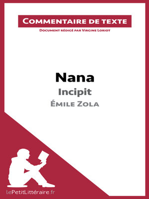 cover image of Nana de Zola--Incipit